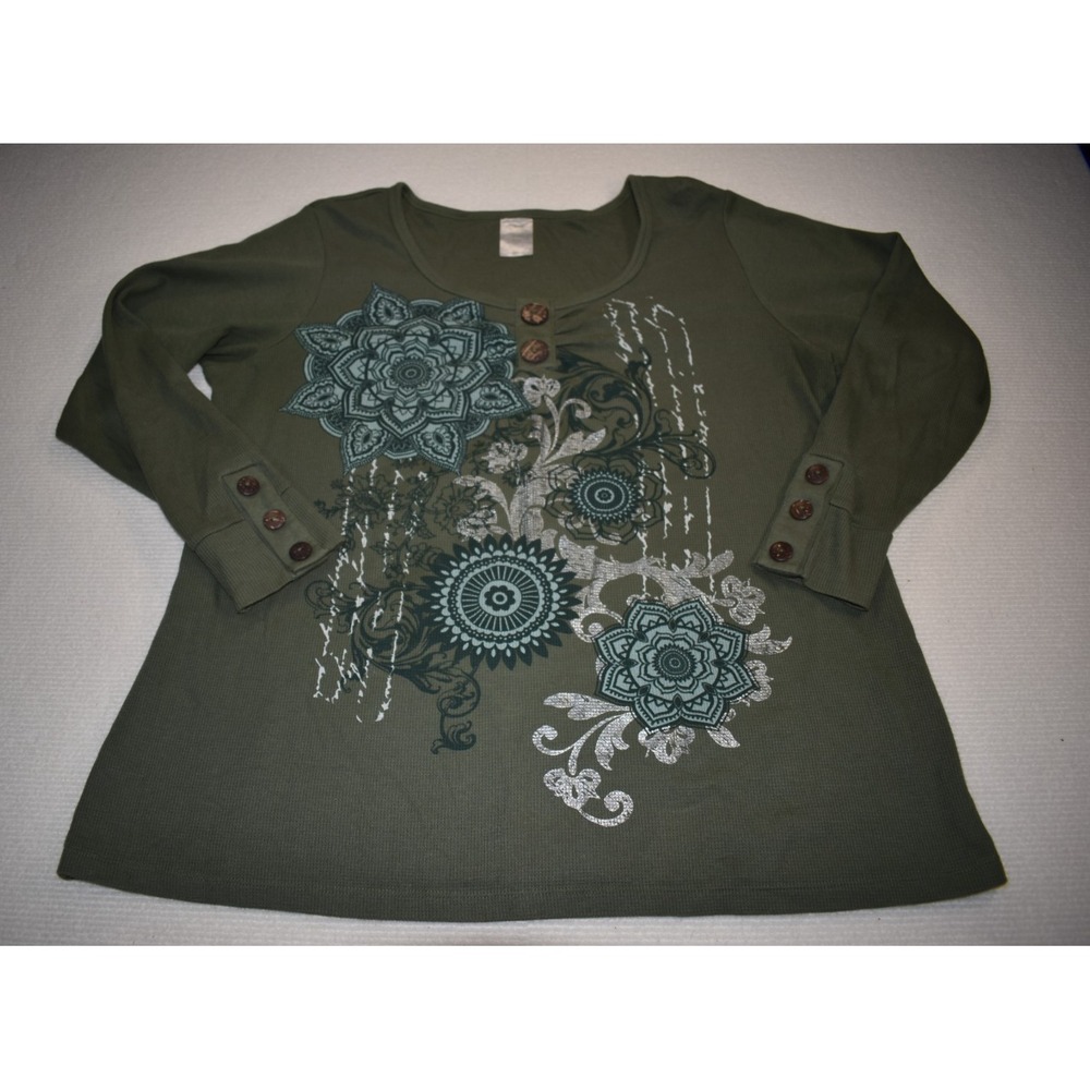 The Stella Henley Waffle Long Sleeve Tunic Size 18/20 Buttons Cotton Poly Blend